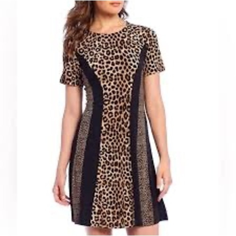 Michael Michael Kors Leopard Print Dress Dark Camel Black Womens Size PS